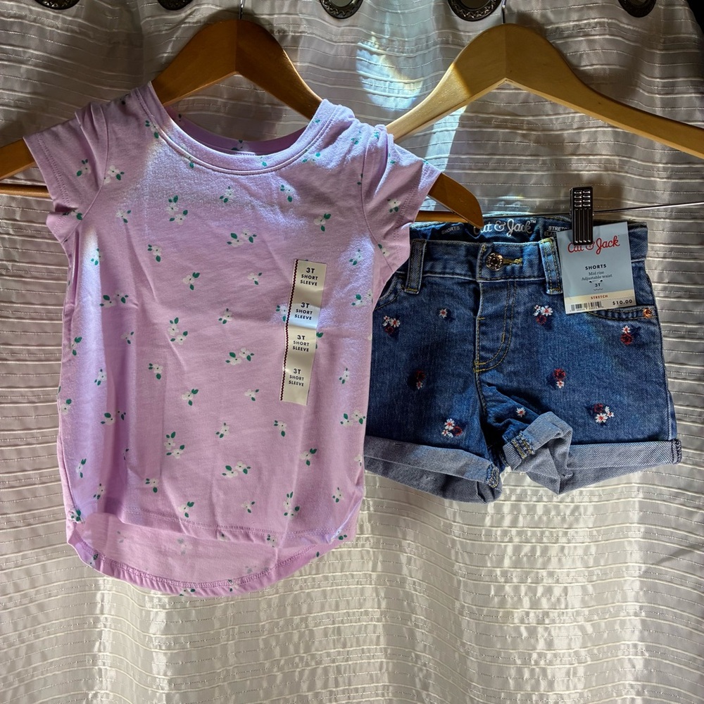 Cat & Jack Pink Floral Tee and Denim Shorts Set
